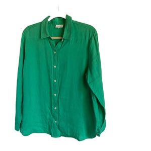 J.JILL Linen Button Down Green Shirt Breezy Beachy Long Sleeve *fits like medium